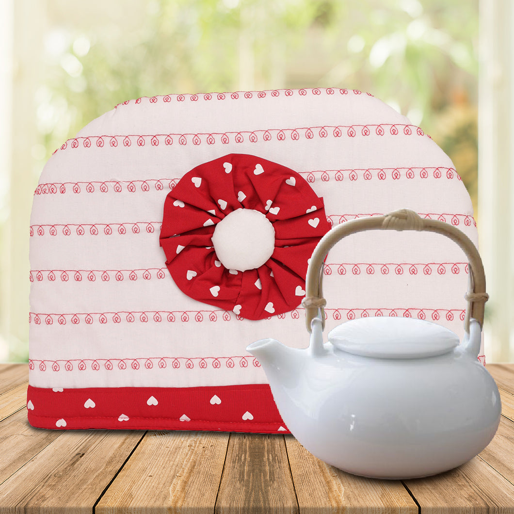 Old Harbor White Tea Cozy with Red Flower (9.2 x 12 inch)