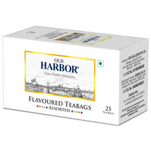 Load image into Gallery viewer, Old Harbor 25 Assorted Tea bags include Tulsi green tea, Lemon green tea, Mint green tea, Earl Grey tea & Masala tea. All give a refreshing and rich aroma and many health benefits that one can enjoy.