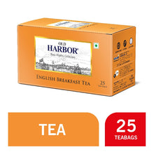 Load image into Gallery viewer, Old Harbor English Breakfast Tea is an exquisite blend of the finest black teas. This blend is the perfect companion for your morning breakfast and can be enjoyed at any time of the day.  Can be consumed with milk & sweeteners.  Delightful blend. Rich and smooth flavour with medium strength. Staple-free tea bags and microwavable. Each tea bag is individually enveloped.