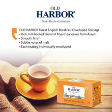 Load image into Gallery viewer, Old Harbor English Breakfast Tea is an exquisite blend of the finest black teas. This blend is the perfect companion for your morning breakfast and can be enjoyed at any time of the day.  Can be consumed with milk & sweeteners.  Delightful blend. Rich and smooth flavour with medium strength. Staple-free tea bags and microwavable. Each tea bag is individually enveloped.