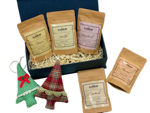 Load image into Gallery viewer, Old Harbor Instant Coffee Christmas Gift Hamper (Set of 7)|50 gm each of Classic,Caramel,Hazlenut,Vanilla &amp; Almond instant coffee|2 handmade xmas tree ornaments
