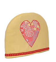 Load image into Gallery viewer, Old Harbor Yellow Tea Cozy with Heart (9 x 11.5 inch)
