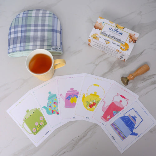 Old Harbor Set of 6 Kettle Postcards (Artist's Edition). These quirky postcards by Old Harbor makes it a perfect excuse to go back in time and indulge in reminiscence of the good old days of handwritten letters and postcards.Hand illustrated digitally adapted postcards make the cutest gifts for all especially a tea lover.